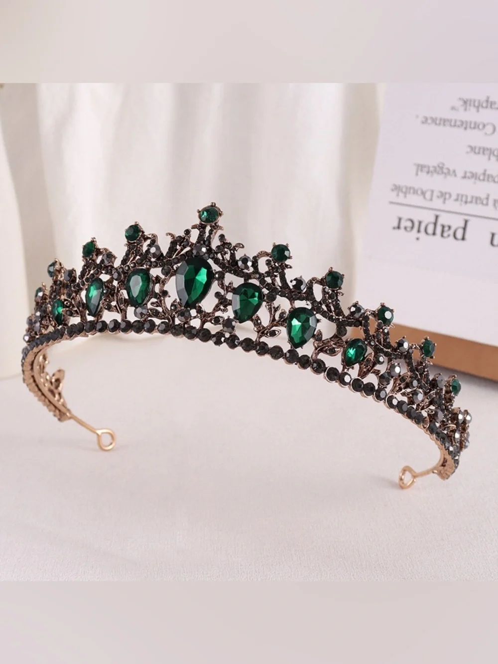 Regal Emerald Crystal Tiara Headband - Women Accessories